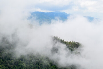 Mist in the valley during the Rain Season.Natural Rain Season landscape Northern Thailand.