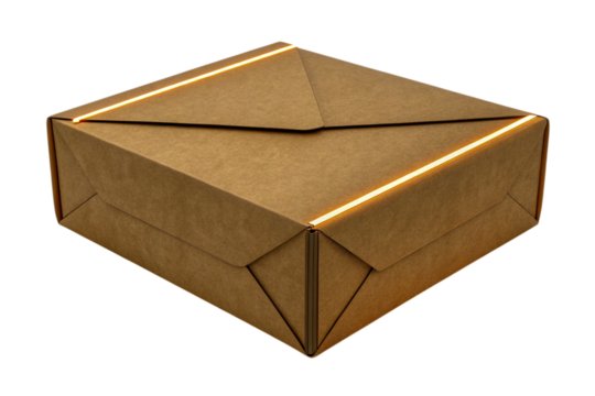 Kraft Paper Gift Box with Glowing Edges on Transparent Background, ai generated
