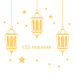 Elegant Islamic lanterns with twinkling stars on a dark gradient background, perfect for festive digital use.