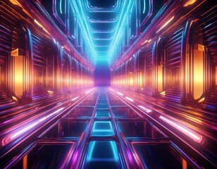 Fototapeta premium a surreal 3d background displaying an infinite mirror maze reflecting cascading neon lights the endless reflections and shifting perspectives create a mesmerizing futuristic and dreamlike visual
