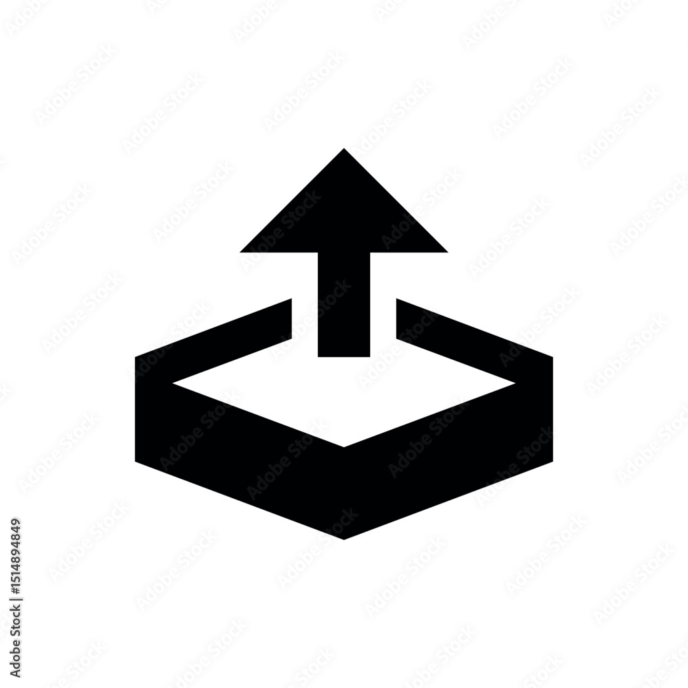 Poster upload from hexagon, a striking, black silhouette of an upward arrow emerging from a hexagonal conta