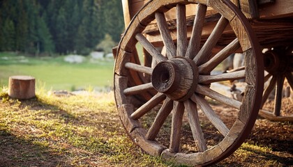 Fototapeta premium rustic wooden cart wheel captivating detail in the village