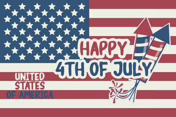 Obraz premium Happy 4th of July typography design with vertical American flag Vintage style Vector illustration Independence Day of USA Celebration Concept United sates of America