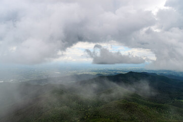 Mist in the valley during the Rain Season.Natural Rain Season landscape Northern Thailand.