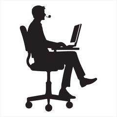 single parson office work on computers clean one  silhouettes  and Graphic, vector black color silhouette 