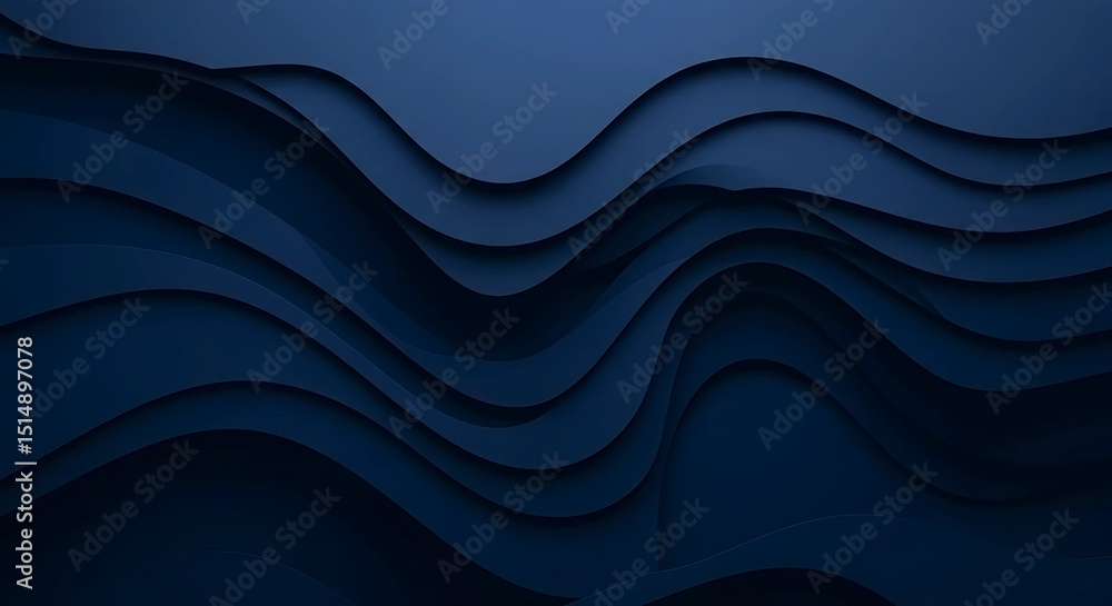 Poster abstract dark blue wavy layers background with smooth gradient and dynamic flow for modern design an