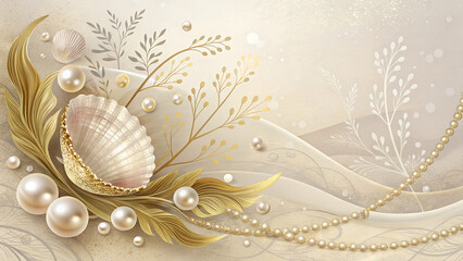 Pearl & Gold Wash Background – Luxurious Iridescent Texture with Delicate Metallic Accents & Copy Space