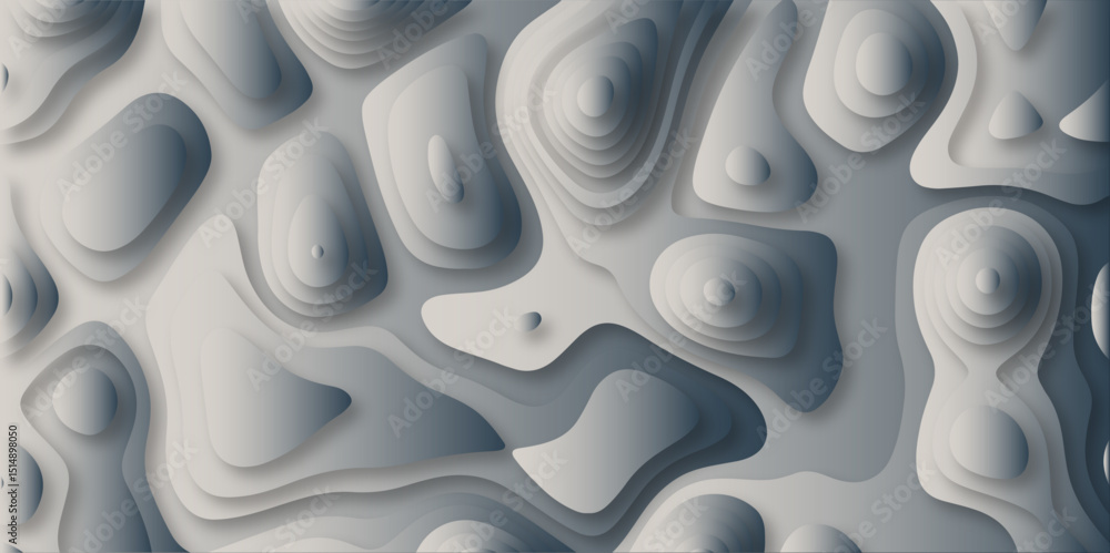 Poster paper cut 3d render topography abstract, beautiful gray background. geometric map relief texture wit
