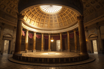 Obraz premium Interior view of a grand hall with columns, dome ceiling, and ornate architecture