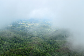 Mist in the valley during the Rain Season.Natural Rain Season landscape Northern Thailand.