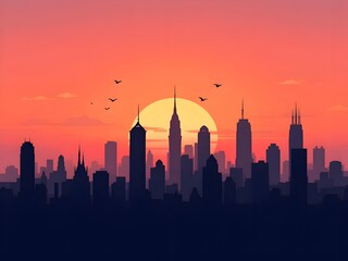 Fototapeta premium Sunset over the city minimalistic illustration