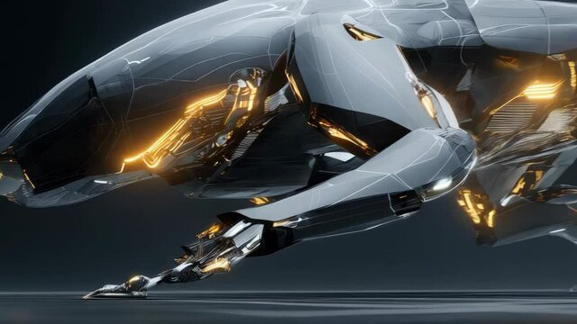 Futuristic Robotic Scarab Crawling, Metallic Exoskeleton with Glowing Components, Dark Background, Sci-Fi Insect, Cyberpunk Technology