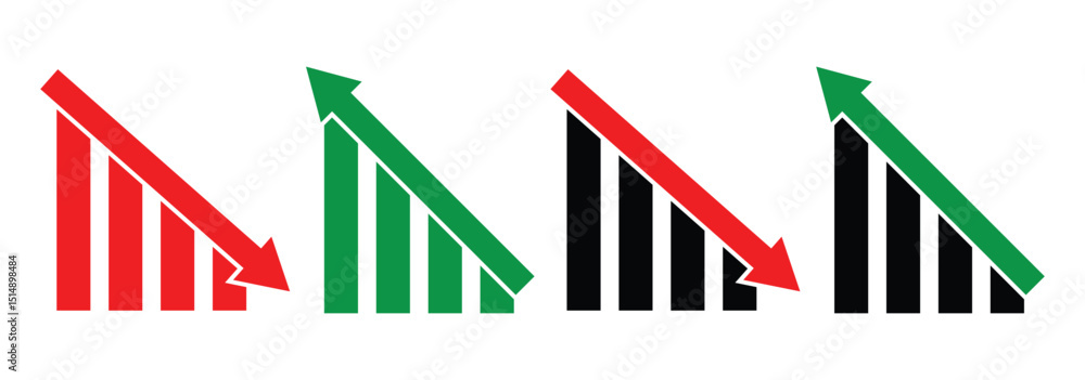 Aufkleber graph chart with increase, decrease symbol. arrow going up and down sign with green and red color ve