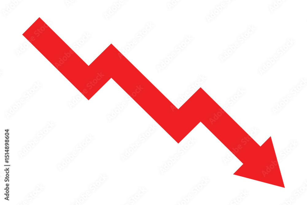 Poster graph down fall red arrow graph falling down. red arrow going down stock icon. cryptocurrency, stock