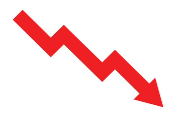 Graph down fall red arrow graph falling down. Red arrow going down stock icon. Cryptocurrency, stock and forex investment trading crisis symbol. Market crash decline fall icon. Vector illustrator