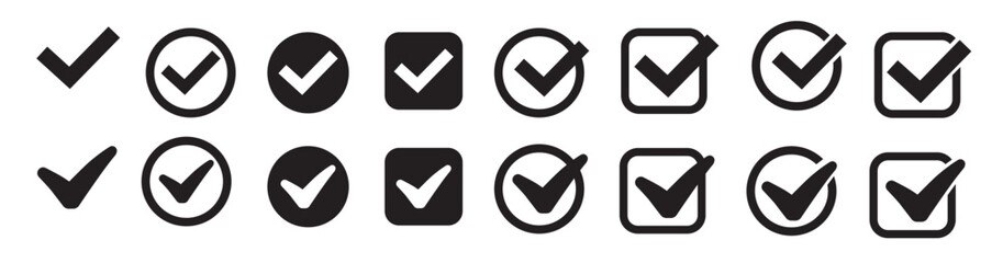 White and black check mark, Circle and square.