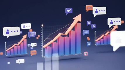 Dynamic growth chart with social media icons illustrating digital marketing trends and engagement - Powered by Adobe