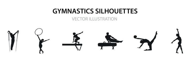 Gymnastics silhouette set. Collection of gymnast silhouette, balance, cut out, elegance, exercising, females, girls, grace, gymnastics, jumping, Gymnastics Floor Routine
VECTOR ILLUSTRATION