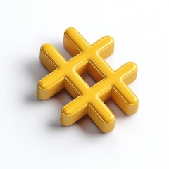 Fototapeta premium 3D representation of a vibrant yellow hashtag symbol featuring a modern design set against a clean white background for digital and social media contexts