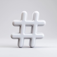 Obraz premium 3D rendered hashtag symbol in white color against a clean white background for social media and digital communication themes
