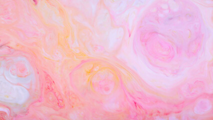 Pink Peach Marble Swirl Texture with Yellow Accents, Abstract Fluid Background for Feminine Design