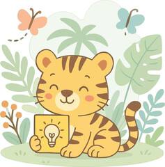 Tiger Kid Playing Illustration