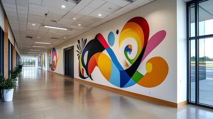 Modern Office Interior with Colorful Wall Mural