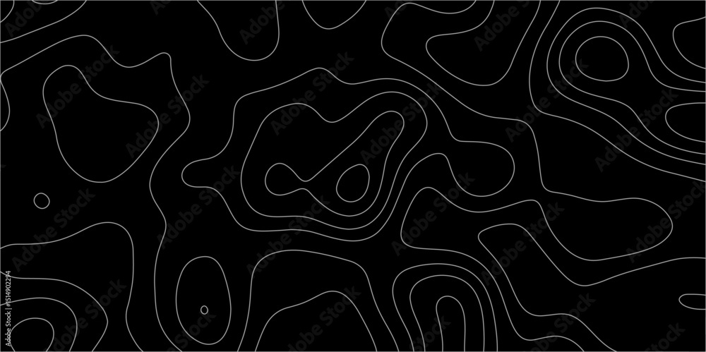 Poster abstract white on black background with topographic line map pattern. abstract wavy and curved lines