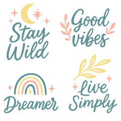 Naklejka premium Boho SVG Bundle, Cricut Files, Inspirational Quotes, Stay Wild, Good Vibes, Dreamer, Live Simply, Boho Aesthetic, Cut Files