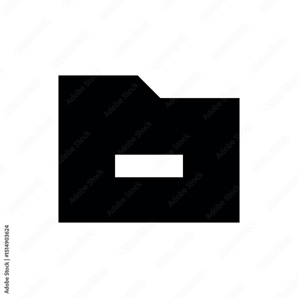 Poster folder with minus icon, a solid black icon of a closed file folder with a white minus sign centered 