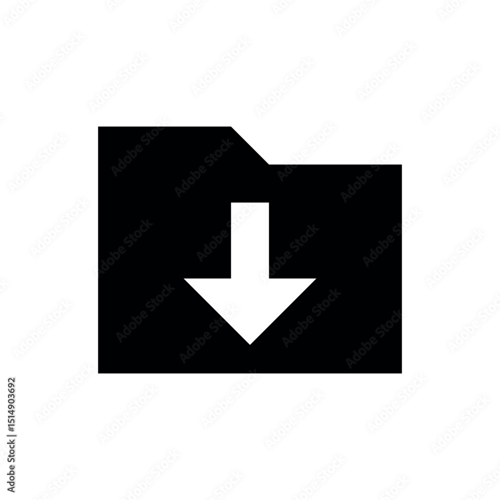 Poster download folder icon, a solid black icon of a closed file folder with a white downward-pointing arro
