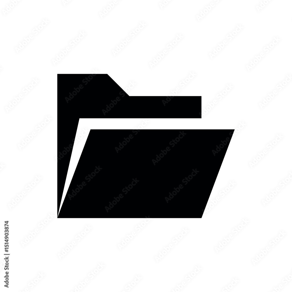 Aufkleber open folder icon, a solid black icon of an open file folder, with a visible interior and a tab on th