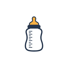 Baby bottle icon in flat design with clear measurements on a transparent background 