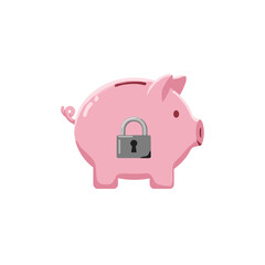 Pink piggy bank with a lock symbolizing savings and security concept of icon  on a transparent background 