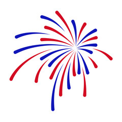 Fireworks Fourth of July. Fireworks with a red and blue stars and sparks . United states of america independence day fireworks. Vector Illustration