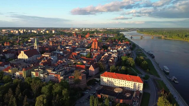 Toruń city view from a bird's eye view, Poland.