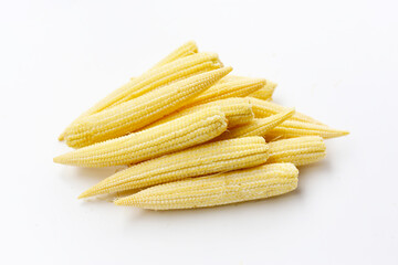 Fresh baby corn on white background.