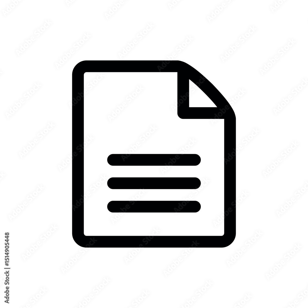Fototapete document with lines icon, a black outline icon of a document with a folded top-right corner and thre