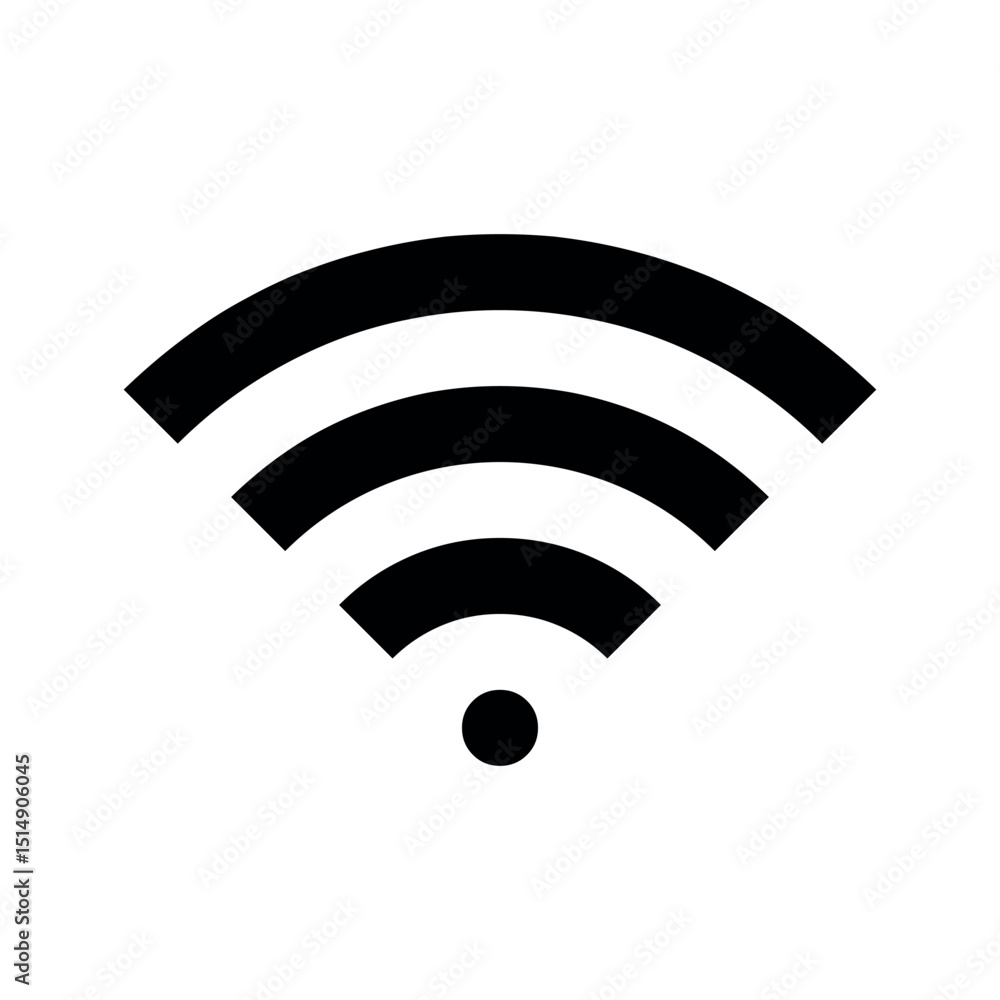 Poster a classic black wi-fi icon, consisting of a solid dot at the bottom and three concentric arcs expand