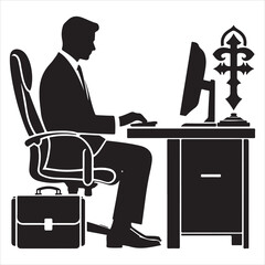 Fototapeta premium single parson office work on computers clean one silhouettes and Graphic, vector black color silhouette 