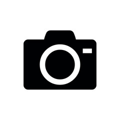 This Illustration features a simple, black icon of a classic camera, depicted with a prominent lens and a small viewfinder. It symbolizes photography, capturing moments, video, or image-related