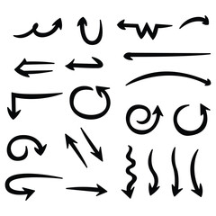 Hand-Drawn Arrow Vector Set, Curved, Wavy Doodle Style Arrows.