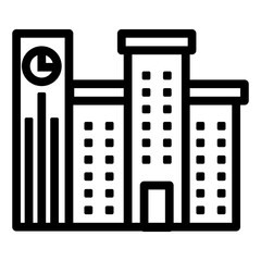 Tall building with a clock tower and a large clock on the front. The clock is set at 12:00