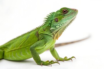 Fototapeta premium Green iguana reptile on a tropical branch, a vibrant close-up of this wild lizard