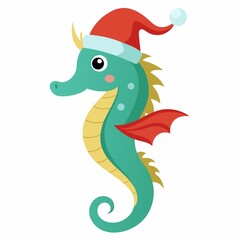 Santa head Seahorse isolated on white background