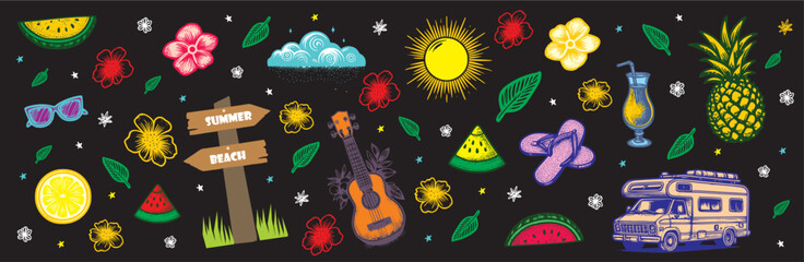 Set of Summer Pattern Backgrounds, Bright and Seasonal Designs, A vibrant collection of seamless summer-themed patterns featuring tropical elements, sunny motifs, and refreshing seasonal vibes.