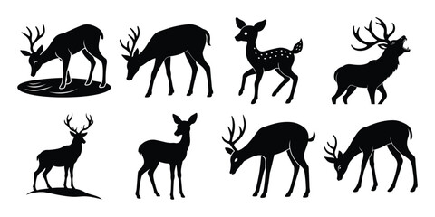 Deer Silhouettes Vector Set of Wild Animal Icons