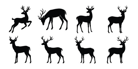 Deer Silhouettes Vector Set of Wild Animal Icons