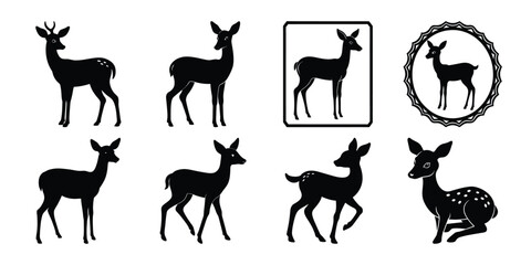 Deer Silhouettes Vector Set of Wild Animal Icons