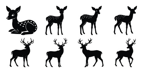 Deer Silhouettes Vector Set of Wild Animal Icons